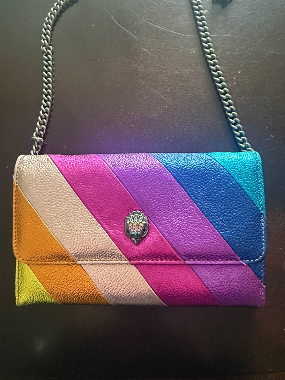 New Never Used, Kurt Geiger London- Rainbow Striped Leather Crossbody